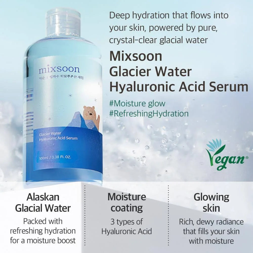 MIXSOON Set hidratante Essential Glass Skin Duo Set para el cuidado de la piel coreano (suero de ácido hialurónico Bean Essence + Glacier Water)
